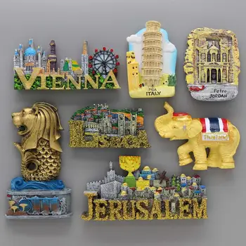 Иерусалимские Сувенири Лисабон Португалия украса за дома магнити за хладилник Виена Пиза Италия Тайланд слон Сингапур в merlion Йордания