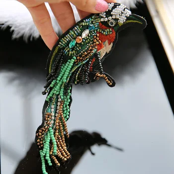 Бродерия пайети 3D топчета папагал кръпка птици, животни декоративна нашивка голям тежък поръчка апликация от мъниста