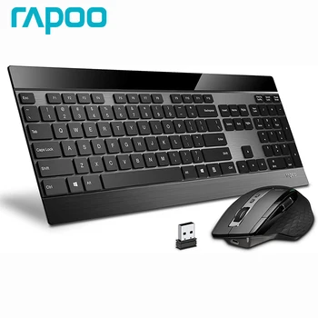 Rapoo 9900 М Многорежимная безжична клавиатура Bluetooth и комбинирана мишка, Свързване на до 4 устройства Ультратонкая клавиатура и лазерна мишка