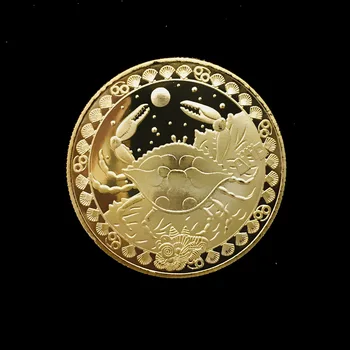 Дванадесет Щастливи Златни Монети Съзвездието Рак На Възпоменателна Монета