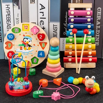 Монтесори Дървени Играчки Детски Образователни Играчки За Деца, Детски Цветни Дървени Блокчета Образоване На Начинаещи Нова Играчка