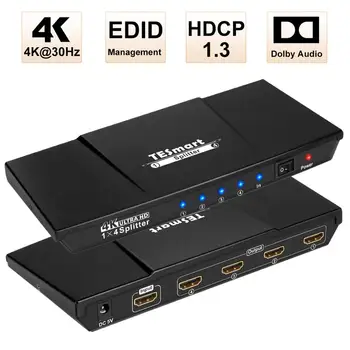 Tesmart HDMI splitter висококачествен HDMI превключвател 4K Ultra HD 1x4 дървен материал на HDTV, DVD адаптер на захранване Xbox 360 one PS3 PS4