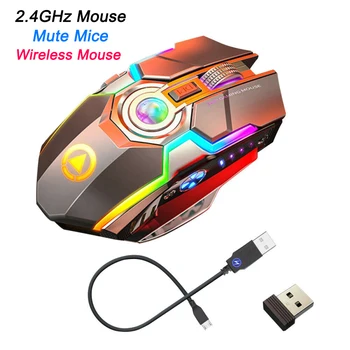 RGB Безжична Тъпа Мишката Дишаща Светлина 2.4 Ghz Безжична Мишка 1600 dpi Мишка С USB Приемник Игра За Компютър PC Лаптоп QBMY