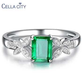 Cellacity 925 Сребърен Пръстен С Творчески Правоъгълник Emerald Скъпоценен Камък сребро елегантни дамски Бижута регулиране на размера Вечерни Подарък на Едро