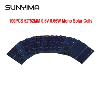 SUNYIMA 100ШТ 0,5 В 0,66 W Моно 52*52 мм 3BB Клетка на Соларен Панел соларна Система САМ За батерии и Зарядни Устройства За Телефони, Преносими
