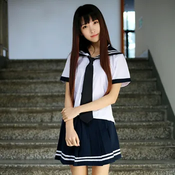 Японската Училищни Униформи Корейски Модни Плисирани Поли Училище Моряк Костюм За Момичета Бял, Тъмно Синьо Комплект Harajuku Kawaii Seifuku