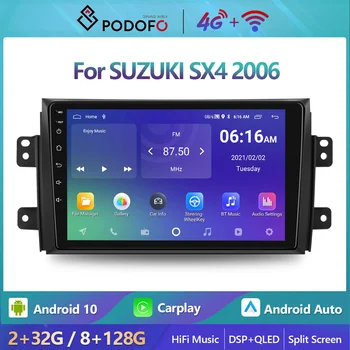 Podofo 2Din Android 10 Авто Радио, Мултимедиен Плейър За SUZUKI SX4 2006 Г. GPS Навигация 2din Carplay Авто Стерео Главното Устройство