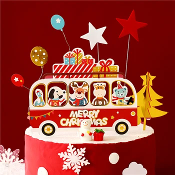 Честит Автобус Коледа Приятели Торта Topper за Коледно Парти Декор Снежинка Звездата на Нова Година Златното Дърво Душата на Детето Дете Печене Любов Подаръци