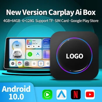 Андроид 10 Мини Ai Box CarPlay Безжичен CarPlay Android Авто Netflix YouTube За Audi VW, Mercedes, Peugeot, Mazda 4G LTE 128G BT