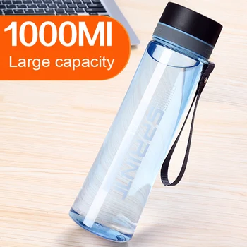 Голям Капацитет 1000 ml Пластмасова Бутилка За Вода С Въже Преносима Бутилка За Външни Пространства за Туризъм и Къмпинг Пътна Бутилка Безплатен BPA