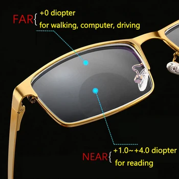 Бифокални Очила За Четене за Мъже Метален Пълна Рамка Далекогледство Далекогледство Анти Синя Светлина Фотохромная Защита от Uv