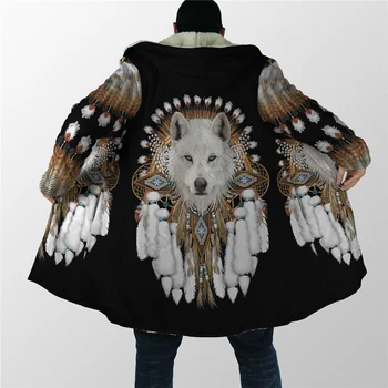 Зимен Мъжки За Жени Дъждобран С Качулка Native Wolf 3D По Цялото Тяло, мек вълнен плат ветрозащитный Топло палто С Качулка