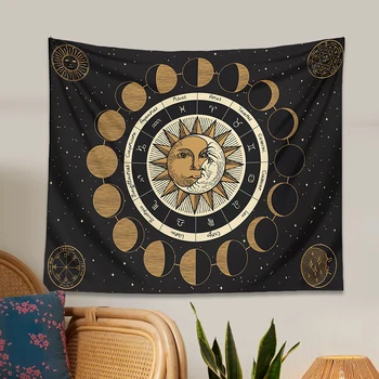 Таро Фаза на Луната Гоблен Монтиране на Колелото на Зодиака Астрологическая Карта на Слънцето и Луната на Звездното Небе и предсказания Начало Декор