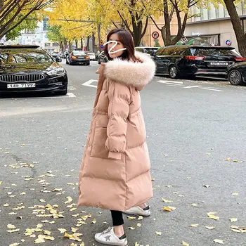 Зимно палто, Нова корейска версия на свободна женската талия, тънък и дълъг пуховое палто с дължина до коляното, Дамски стеганая яке