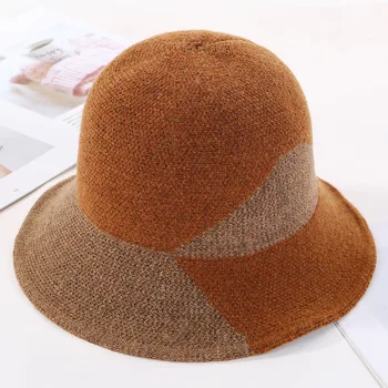 Есен-зима новата топло вязаная капачка дамски подходящия цвят, модерен универсален темпераментен вълнена рибарска шапка