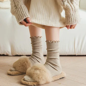 Есенно-зимни чорапи, дамски Вълнен Кашмир Зимни дебели чорапи, Дамски обикновена чорапи с завивкой във формата на тръба
