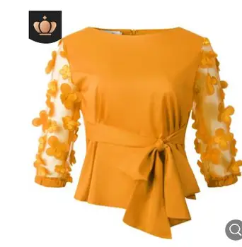 1 бр./лот, дамски модни шифоновая блуза в африканския стил, дамски пуловер с флорални ръкав, всекидневни топ размера на плюс с четвърт ръкав